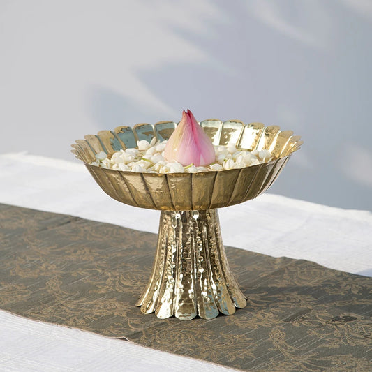 Floral Deep Brass Urli with Stand | Traditional Decorative Item for Home or Office