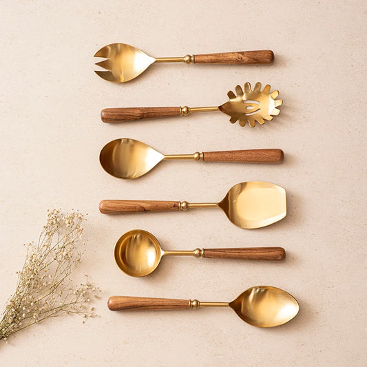 Earthy Luxe Serving Spoon Set of 6 | Gold Cutlery Set (6pcs)