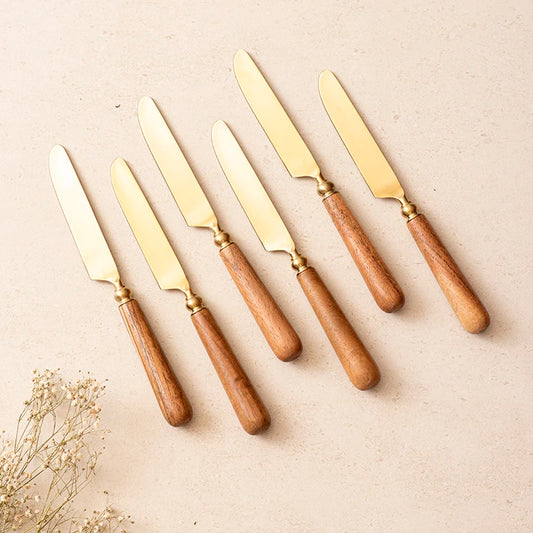 Earthy Luxe All Purpose Dinner Knives | Table Knife Set of 6 | Gold Cutlery Set