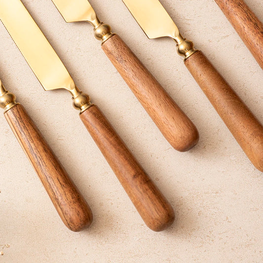 Gold Knife set with wooden handle