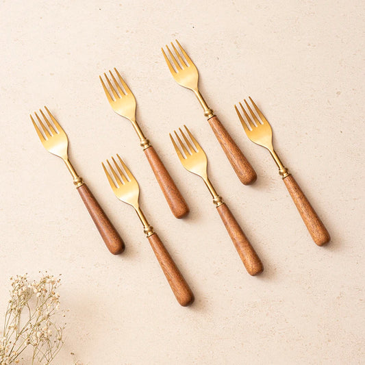 Earthy Luxe All Purpose Forks Set of 6 | Gold Cutlery Set | Stainless Steel Flatware Set