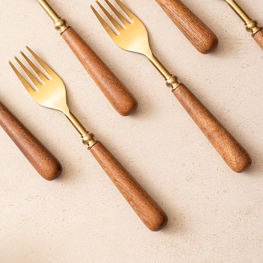 Earthy Luxe All Purpose Forks Set of 6 | Gold Cutlery Set | Stainless Steel Flatware Set
