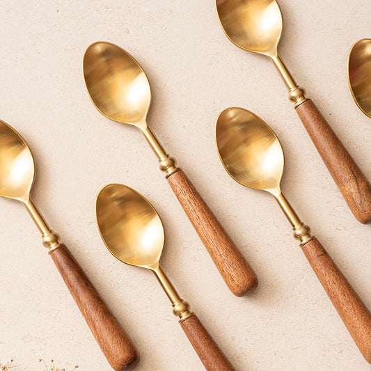 Steel spoon set with wood handle