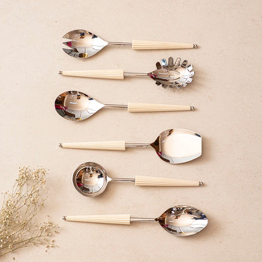 Ivory Umbrella Stainless Steel Serving Spoons | Kitchen Cutlery Set of 6
