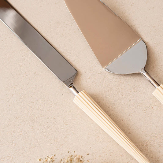 Stainless steel knife with cake server