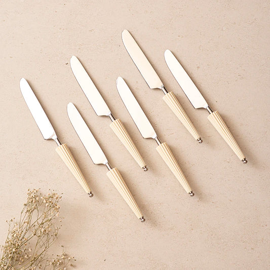 Ivory Umbrella All Purpose Table Knife Set of 6 | Stainless Steel Dinner Knives