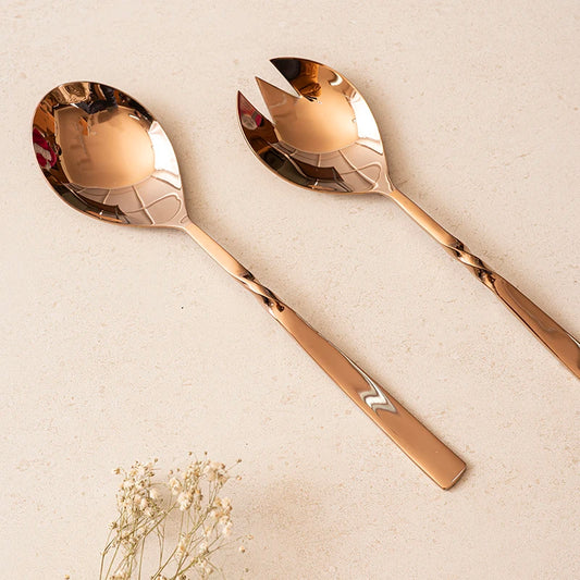 Salad Fork, Spork spoon set with twisted bronze finish