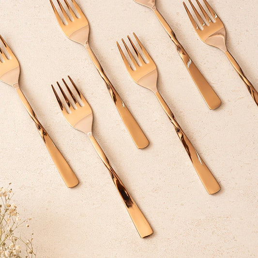 Twisted Bronze All Purpose Forks Set of 6 | Stainless Steel Kitchen Cutlery Set 6 pcs