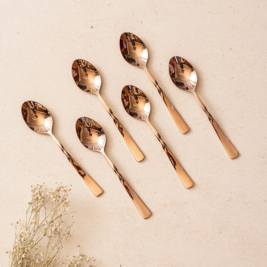 All Purpose Twisted Bronze Spoon Set of 6 | Premium Silverware Spoons (6pcs)