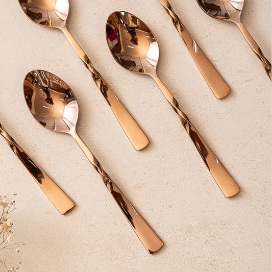All Purpose Twisted Bronze Spoon Set of 6 | Premium Silverware Spoons (6pcs)
