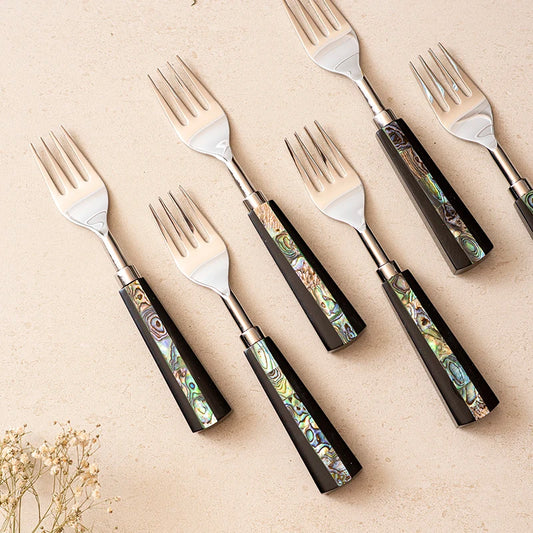 Semi Precious Abalone Shell All Purpose Fork Set of 6 | Stainless Steel Cutlery Set