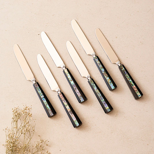 Semi Precious Abalone Shell Cutlery Knives Set of 6 | Stainless Steel Flatware Set (6pcs)