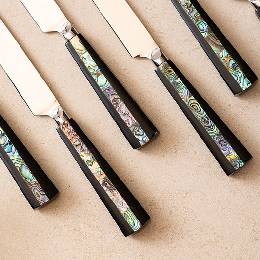 Semi Precious Abalone Shell Cutlery Knives Set of 6 | Stainless Steel Flatware Set (6pcs)