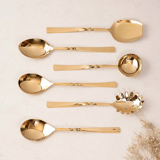 Stainless Steel Serving Spoons | Gold Flatware Set | Cutlery Set of 6