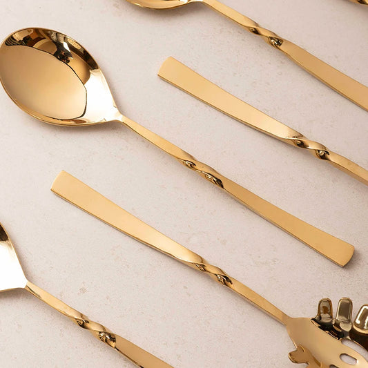 Twisted stainless steel serving spoons