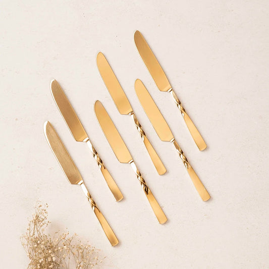 Twisted Gold All Purpose Cutlery Knives Set | Gold Flatware Set | Dinner Knife (6pcs)