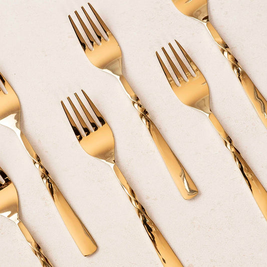 Twisted Gold All Purpose Forks Set of 6 | Gold Cutlery Set | Premium Gold Silverware Forks