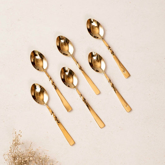 All Purpose Twisted Golden Spoon Set of 6 | Stainless Steel Cutlery Set