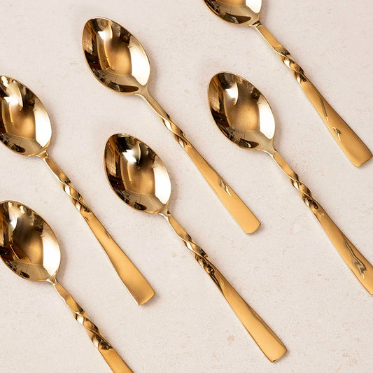 All Purpose Twisted Golden Spoon Set of 6 | Stainless Steel Cutlery Set