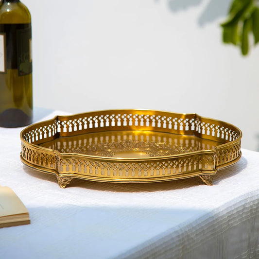 Victorian Curve Decorative Tray | Brass Gold Serving Tray | Coffee Table Tray