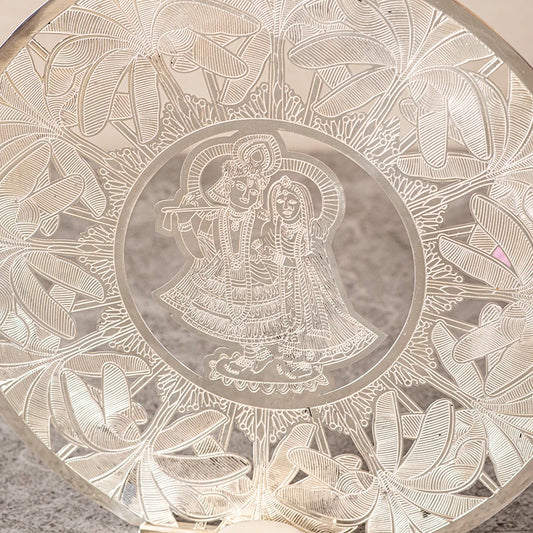 Radha Krishna tea light holder with silver finish