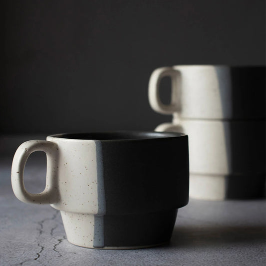 Black & White Mug for Coffee (320ml) | Stackable Ceramic Coffee Mug Set of 4