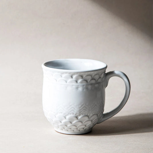 White Etched Ceramic Mug Set of 2