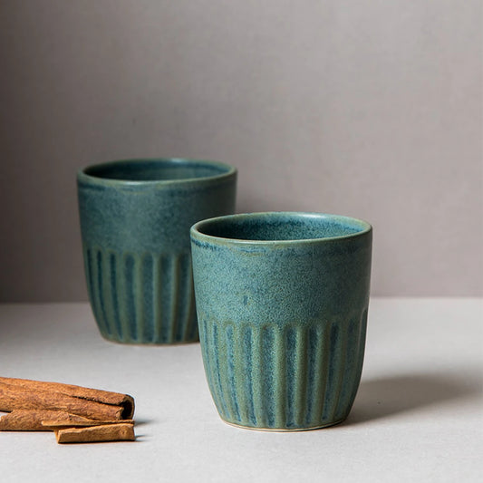 Cyan Kullad Tea Cups Set of 4 | Handmade Ceramic Kulhad Cups (260ml)