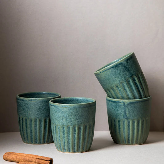 Cyan Kullad Tea Cups Set of 4 | Handmade Ceramic Kulhad Cups (260ml)