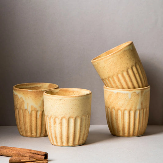 Beige Kulhad Chai Cup | Handmade Kullad Tea Cups Set of 4 (260ml)