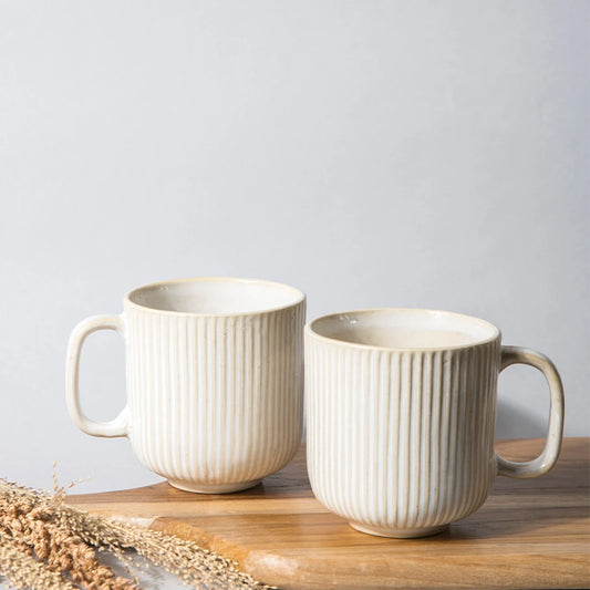Striped Ivory Coffee Mug Set of 2