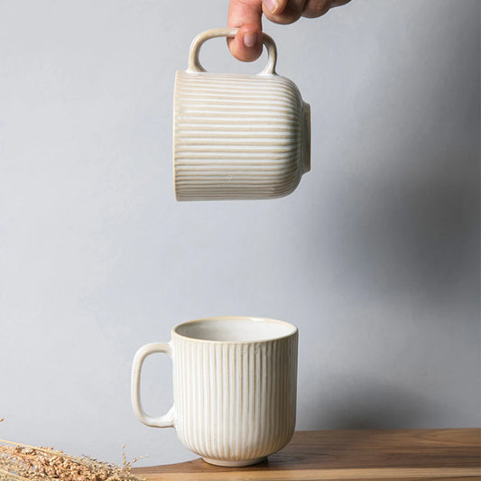 Striped Ivory Ceramic Mug for Tea & Coffee (380ml)