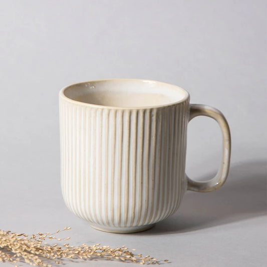 Striped Ivory Ceramic Coffee Mug (380ml)