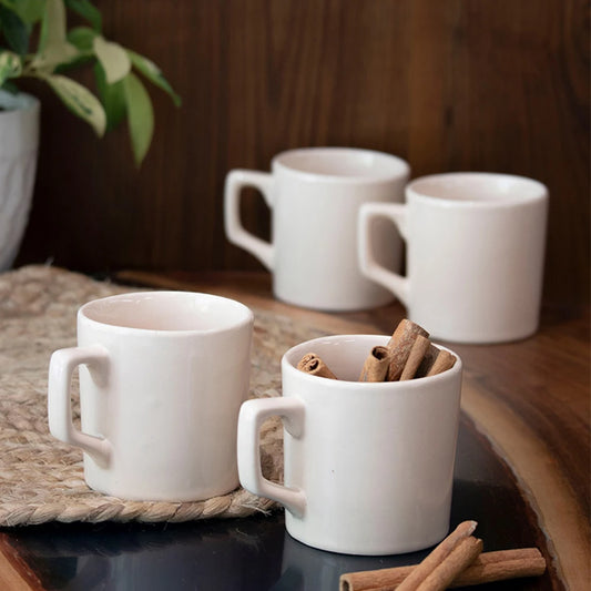 Staple Modern Tea Cup Set of 4 | White Mug Set | Ceramic Tea Cups (200ml)