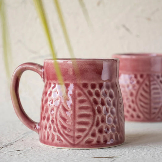 Cherry Red Ceramic Mug 350ml | Milk or Coffee Mug Set of 2