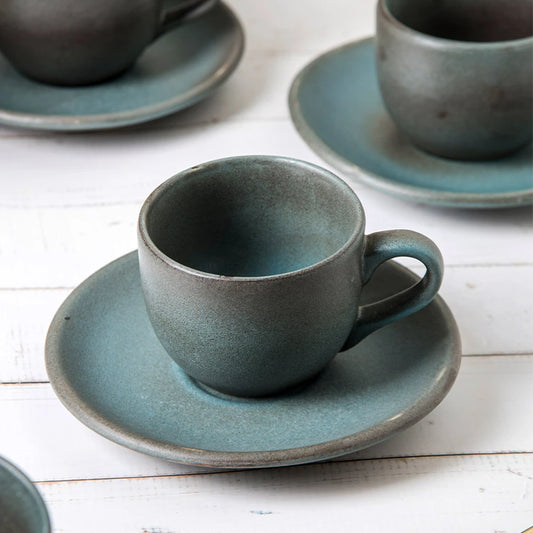 Dove Blue Cup and Saucer Set | Modern Tea Cup Set | Ceramic Cups & Saucers