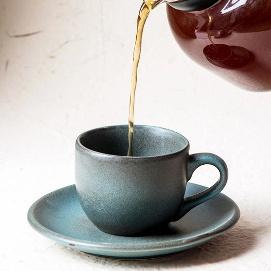 Dove Blue Cup and Saucer Set | Modern Tea Cup Set | Ceramic Cups & Saucers
