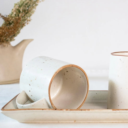 Rann White Mug with Ceramic Tray (3 pieces)