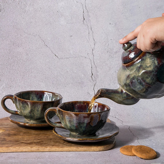 Jaén Ceramic Cup and Saucer Set with Teapot
