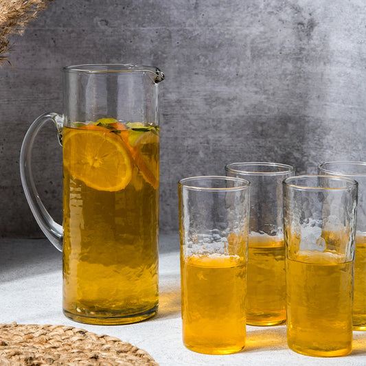 Hammered Water Pitcher & Glass Set | Water Jug with Tumbler Glass Set (5 pieces)