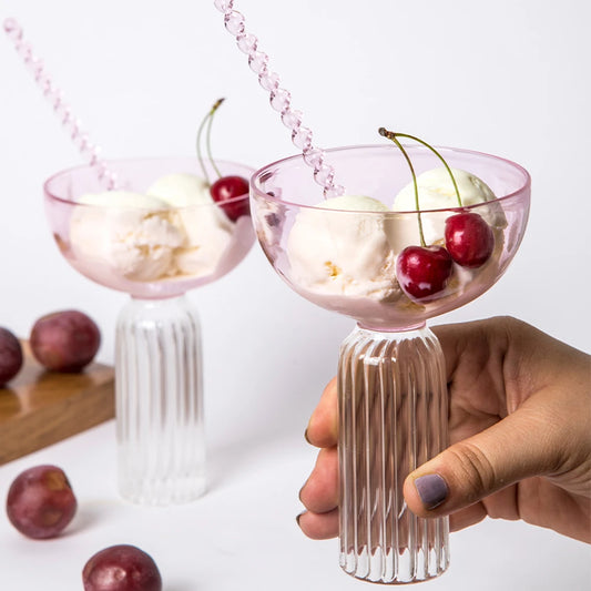 Roseate Glass Ice Cream Bowl & Glass Spoons (8 pieces)