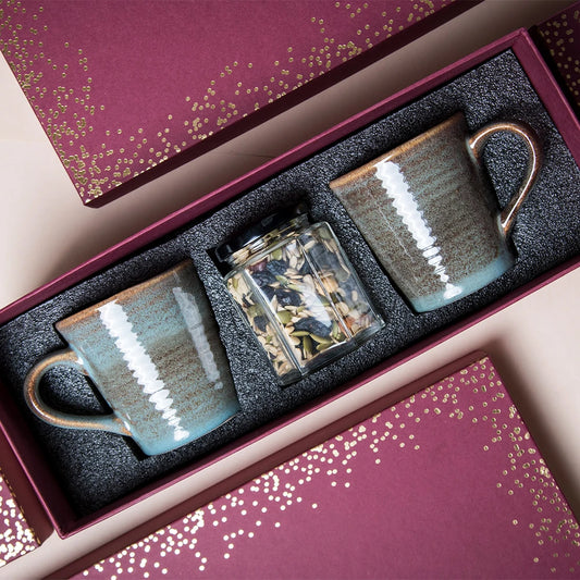 Dove Blue Ceramic Mug Set & Trail Mix Gift Box