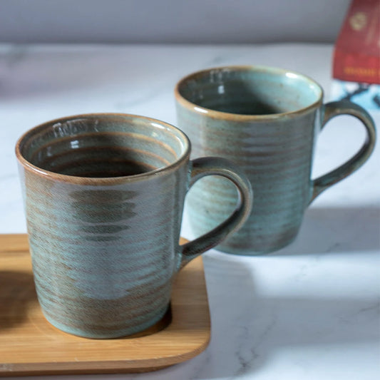 Dove Blue Ceramic Coffee Cups with Trail Mix