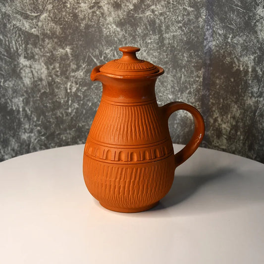 Jug of Water | Terracotta Clay Water Jug with Lid | Terracotta Pitcher