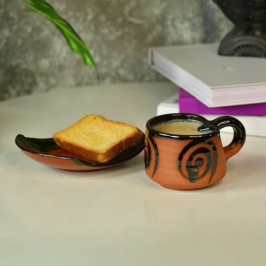 Terracotta Heart in a Cup Set of 2 | Clay Tea Cup and Saucer Set