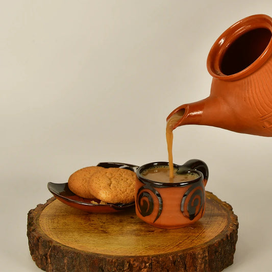 Terracotta Clay Tea Cup and Saucer Set
