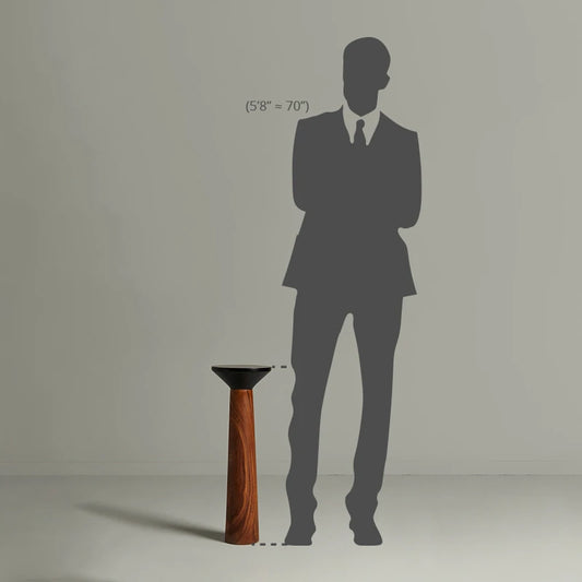 Size comparison of end table with a man