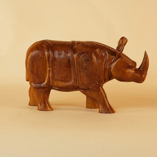 Rhino Wooden Table Showpiece for Living Room