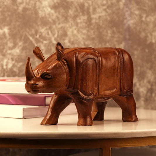 Artistic Wooden Carved Rhino Sculpture