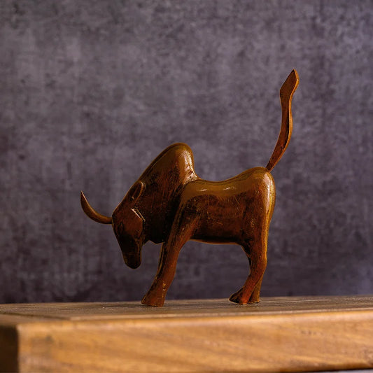 Horns of Power Wooden Ox Decor Piece | Wooden Showpiece for Home Decor